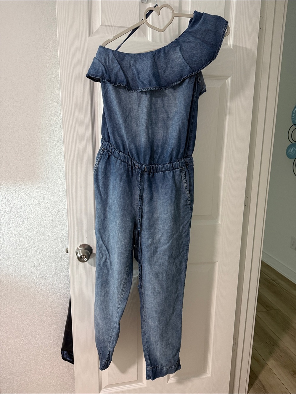 cloth & stone Girls' Indigo One-Shoulder Denim-Style Jumpsuit
